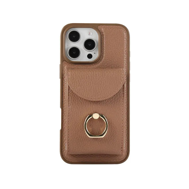 Leather iPhone Cases With Card Holder And Strap（With Stand） White-BC25031 Burycase