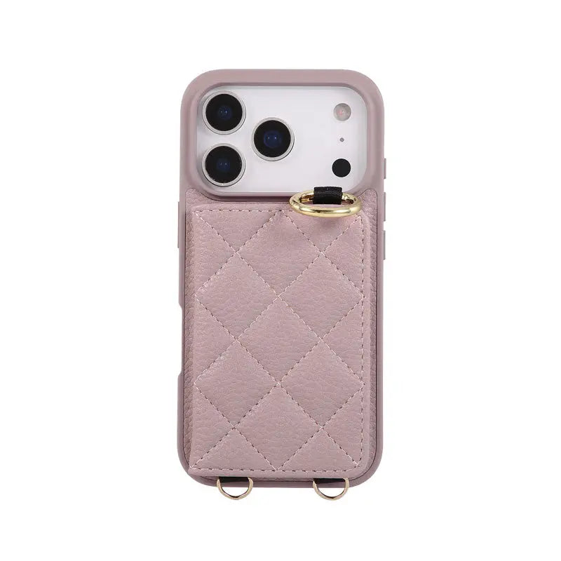 Leather iPhone Cases With Card Holder & Mirror And Strap Brown-BC25032 Burycase