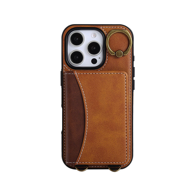 Leather iPhone Cases With Card Holder And  Wrist Strap Black-BC25044