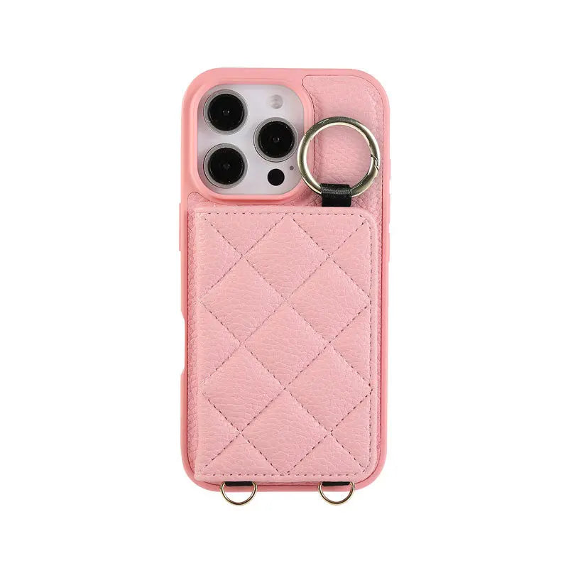 Leather iPhone Cases With Card Holder & Mirror And Strap Black-BC25033 Burycase