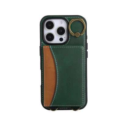 Leather iPhone Cases With Card Holder And  Wrist Strap Black-BC25044