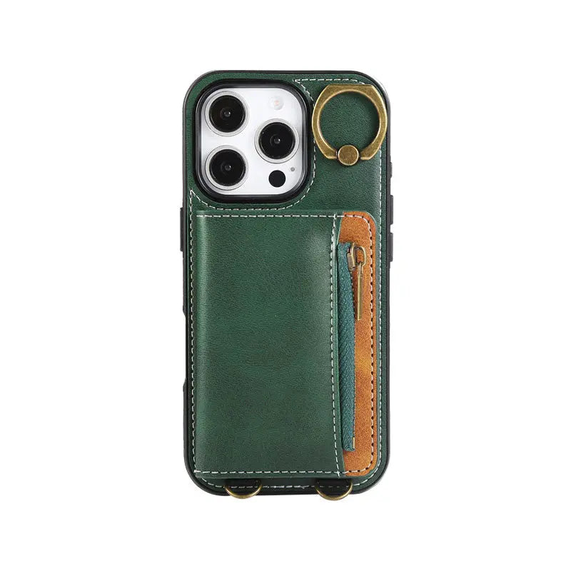 Leather iPhone Cases With Card Holder And  Wrist Strap Pink-BC25041 Burycase