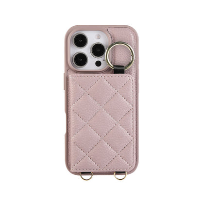 Leather iPhone Cases With Card Holder And Strap（With Mirror）Black-BC25033