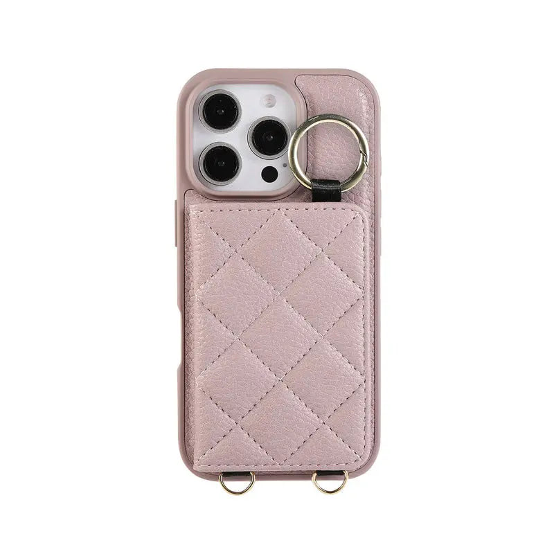 Leather iPhone Cases With Card Holder & Mirror And Strap Black-BC25033 Burycase