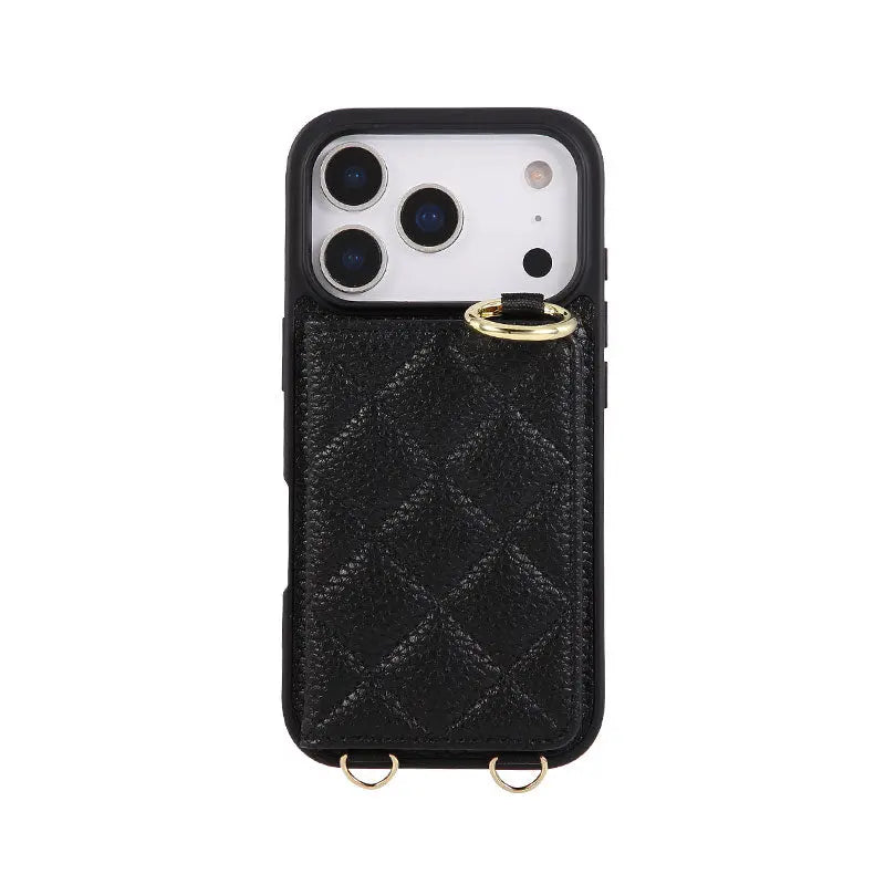 Leather iPhone Cases With Card Holder & Mirror And Strap Brown-BC25032 Burycase