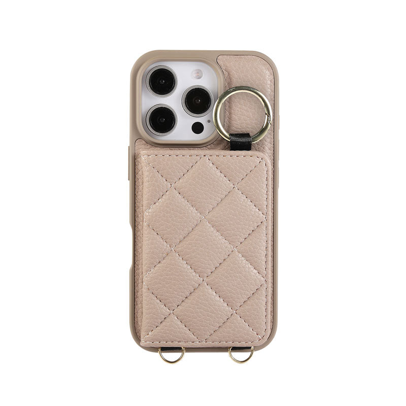 Leather iPhone Cases With Card Holder And Strap（With Mirror）Black-BC25033